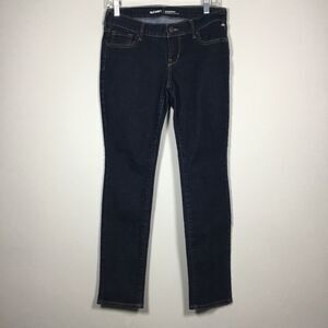Dark blue Old Navy mid rise straight denim jeans waist 31 1/2” inseam 28”Sz 6P